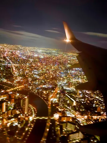 翼と光の街、地上絵の夜景