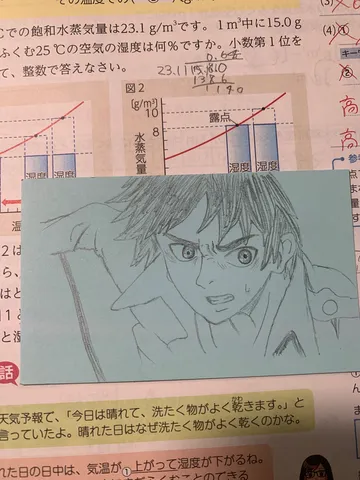 教科書の上で燃える一筆