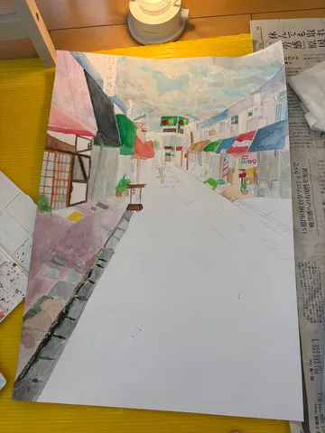 ノスタルジックな街並み、絵の具が奏でる時間