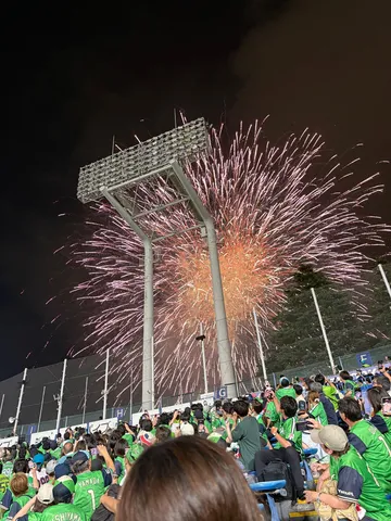 スタジアムを彩る大輪の花火