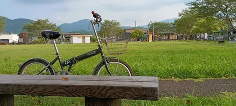 緑と自転車、静かな公園の午後