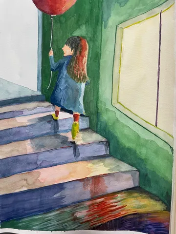 風船と階段の少女