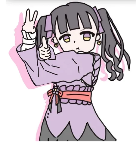 ピースサインとランダムな表情