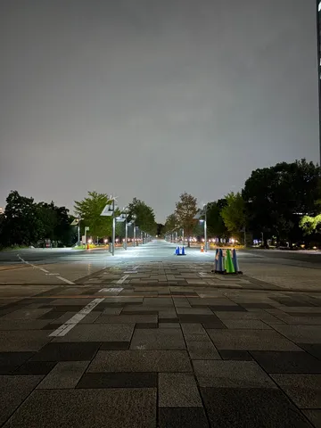 夜の長い直線路と灯り