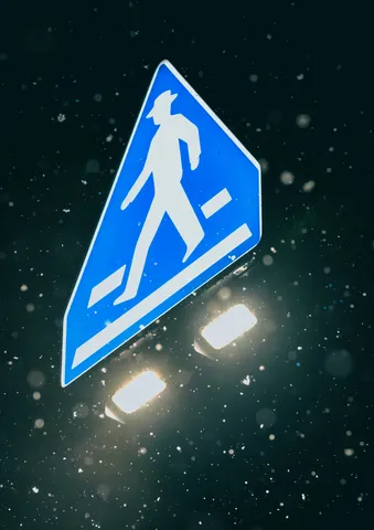 雪降る夜の横断歩道