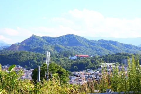 緑萌える山と街並みのコントラスト