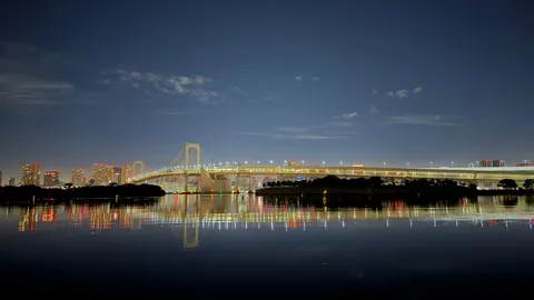 都会の夜景と静かな水面