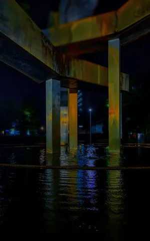 水面に映る夜の構造美