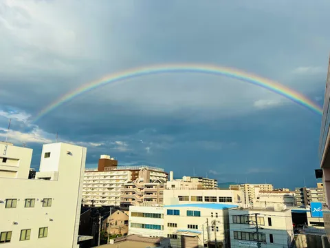都会の空に映える虹