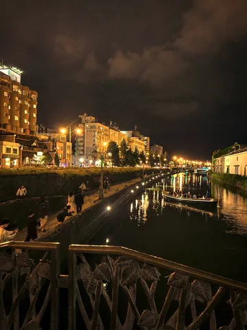夜の水辺に灯る街の影