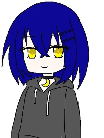 夜空見上げる青髪ちゃん