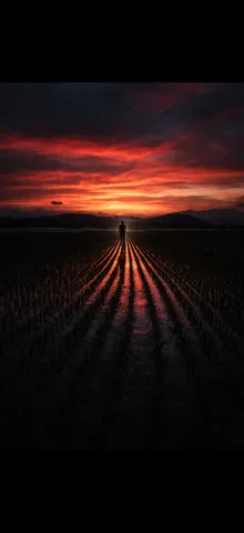 夕焼けに染まる一本道