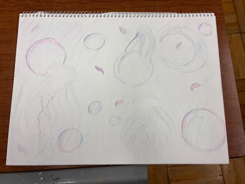 幻想的なクラゲと月光のスケッチ