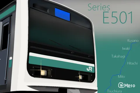 E501系、蒼い路線図を背に