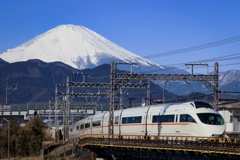 富士と白の列車の眺め