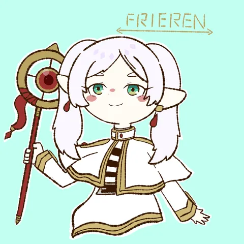 杖を構えるフリーレンの可愛らしい姿