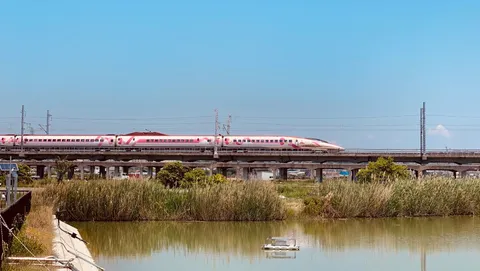 鉄路の上の、春色列車。