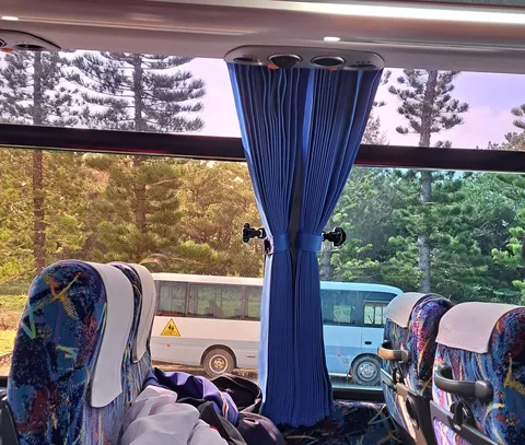 旅の途中、窓の外を眺める