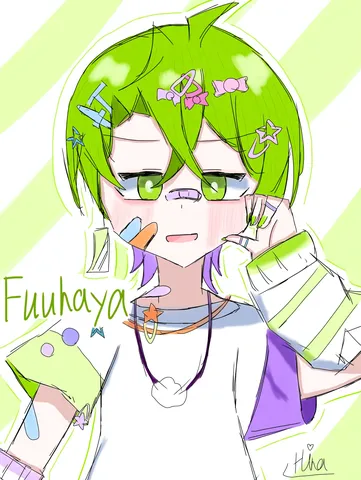 キュートなグリーンヘアのイラスト