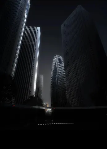 闇夜に輝く未来都市