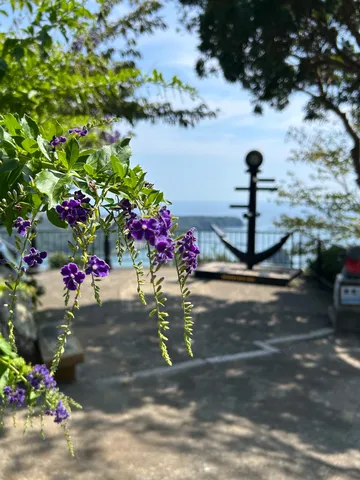 紫陽花と錨、青い空のコントラスト