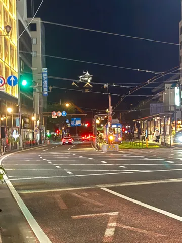 夜の街に浮かぶ城影