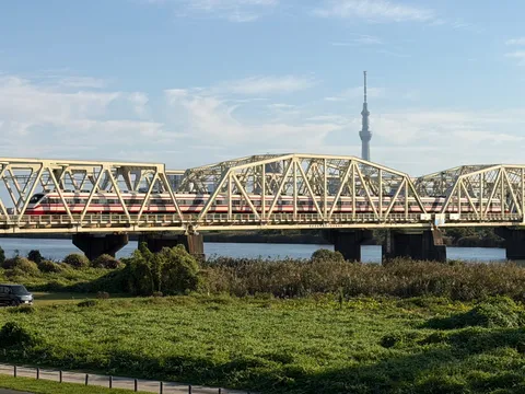 鉄橋を横切る光の列車