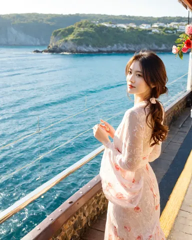 海辺で揺れる花色のドレス