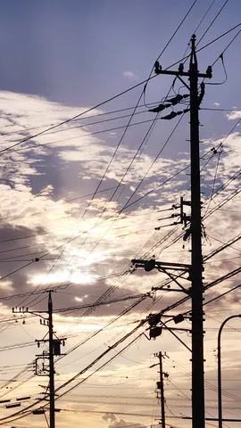 夕映えに浮かぶ電線の網目