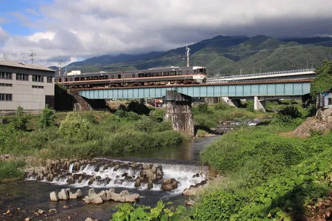 清流と列車が織りなす情景
