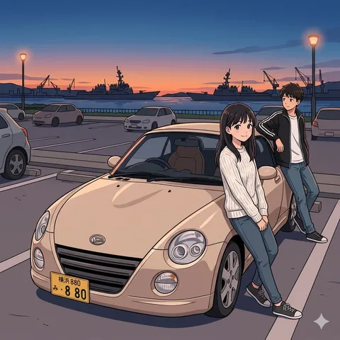 夕暮れ時の海沿いドライブ