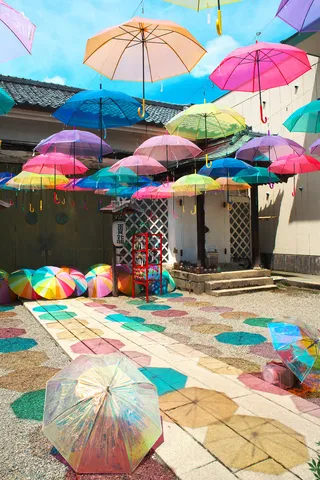 空に咲く傘の小径