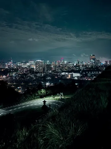 煌めく夜景と静寂な道