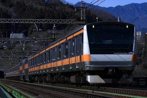 山間を駆ける通勤電車
