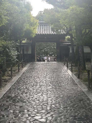 雨上がりの石畳と門