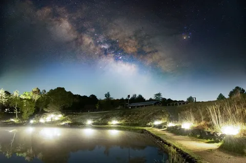 星降る湖畔、光の道