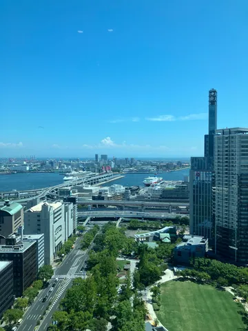 都会の空と緑のコントラスト