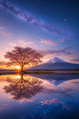 星降る夜明け、桜と富士の交響