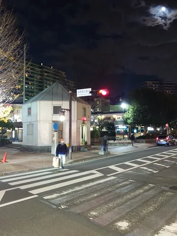 夜の横断歩道と月光の街角