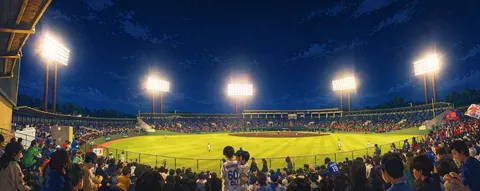 夜空に輝くナイターの舞台