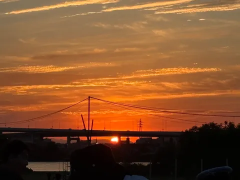 橋の向こうで太陽がドロン