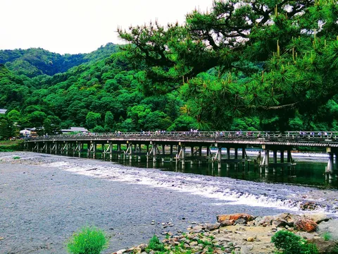 緑深き山の橋と川