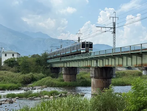 緑豊かな山間を走る列車