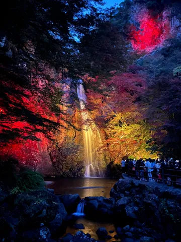 光が舞う幻想の滝