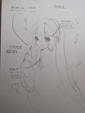 勉強少女の鉛筆スケッチ