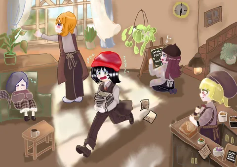 賑やかなカフェの日常風景