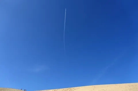 青空を縦断する飛行機雲