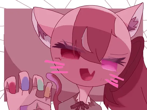 夕暮れの猫耳と彩り指先