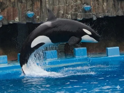 豪快に飛び出すシャチ