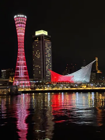 赤と白に染まる港の夜